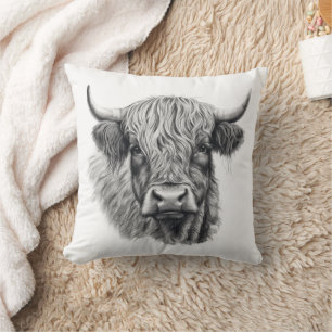 Almofada Arte Gráfica de Esboço de Vaca das Terras Altas da