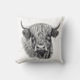 Almofada Arte Gráfica de Esboço de Vaca das Terras Altas da