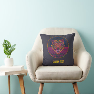 Almofada Arte Gráfico Geométrico de Urso Neon Cyberpunk Ret