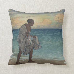Almofada Arte havaiana do vintage do pescador, 1920