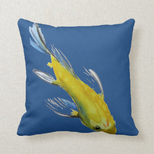 Almofada Arte japonesa de aquarela amarela Koi