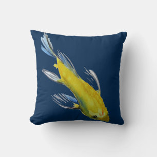 Almofada Arte japonesa de aquarela amarela Koi