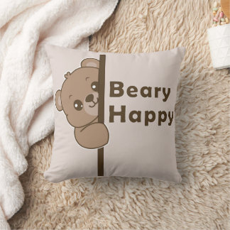 Almofada Arte Kawaii de Urso Fofo Espiando Feliz