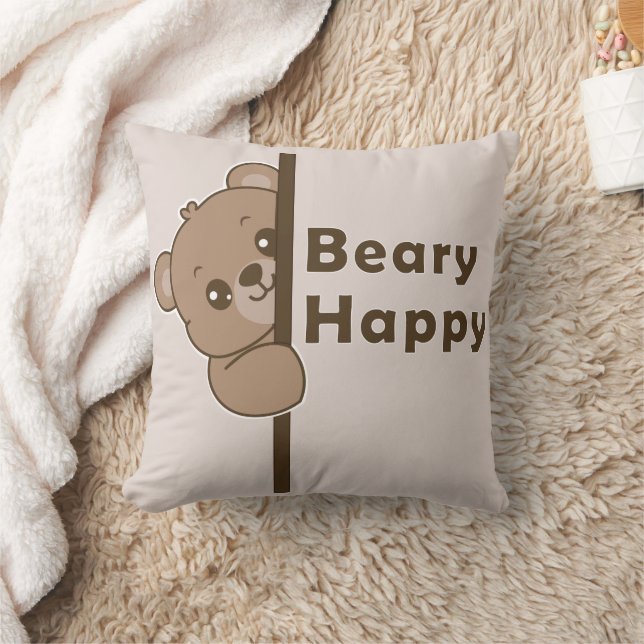 Almofada Arte Kawaii de Urso Fofo Espiando Feliz (Cobertor)
