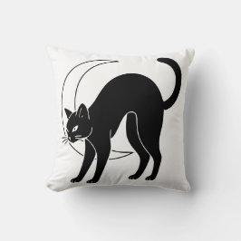 Almofada Arte Linear de Gato Preto e Lua Crescente