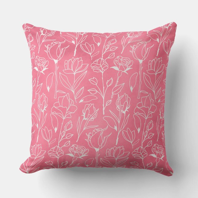 Almofada Arte Linear Floral Rosa (Frente)