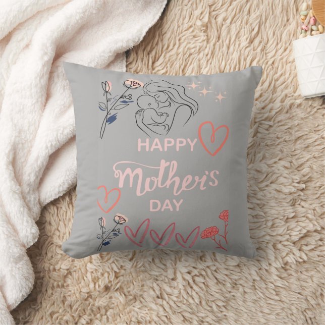 Almofada Arte Linear Moderna Mãe e Bebê Feliz Dia das Mães (Cobertor)
