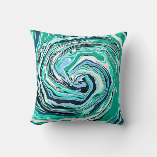 Almofada Arte Marble Azul, Teal, Turquesa e Rochas Brancas
