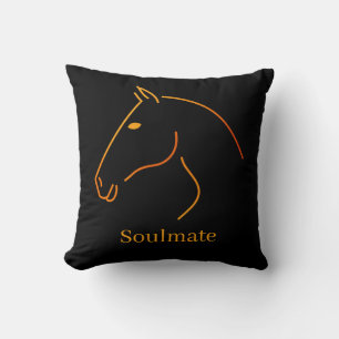 Almofada Arte Minimalista de Cavalo em Linha - "Soulmate" P