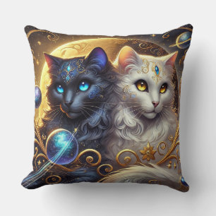 Almofada Arte Místico de Gatos Celestiais Entre Estrelas