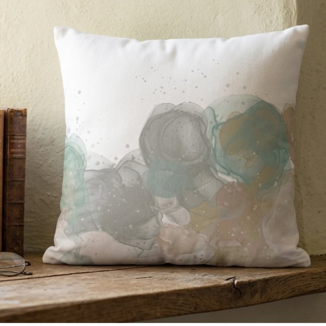 Almofada Arte Moderna Abstrata de Tinta a Nanquim (This soft gray and teal abstract ink wash pattern adds modern art style to your living room.)