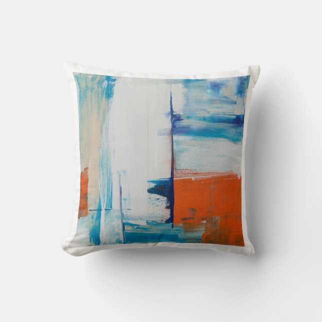 Almofada Arte Moderna Azul e Laranja Abstrata (Frente)