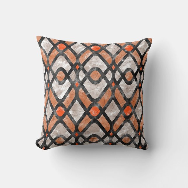 Almofada Arte Moderna Deco Batik em Laranja e Preto (Frente)