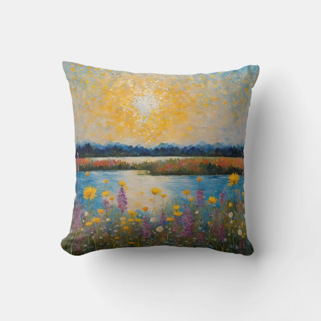 Almofada Arte Moderna Flores Silvestres Luz do Sol (Frente)