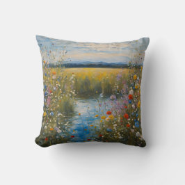 Almofada Arte Moderna Flores Silvestres na Água