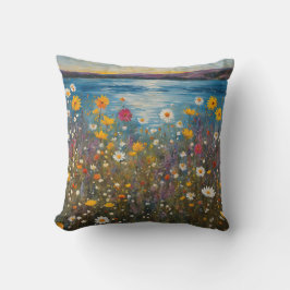 Almofada Arte Moderna Flores Silvestres Paisagem Aquática