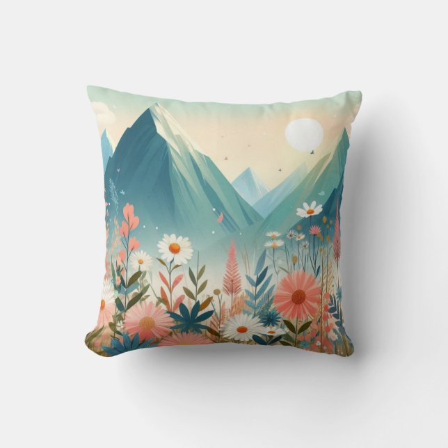 Almofada Arte Moderna Montanhas de Flores Selvagens (Frente)