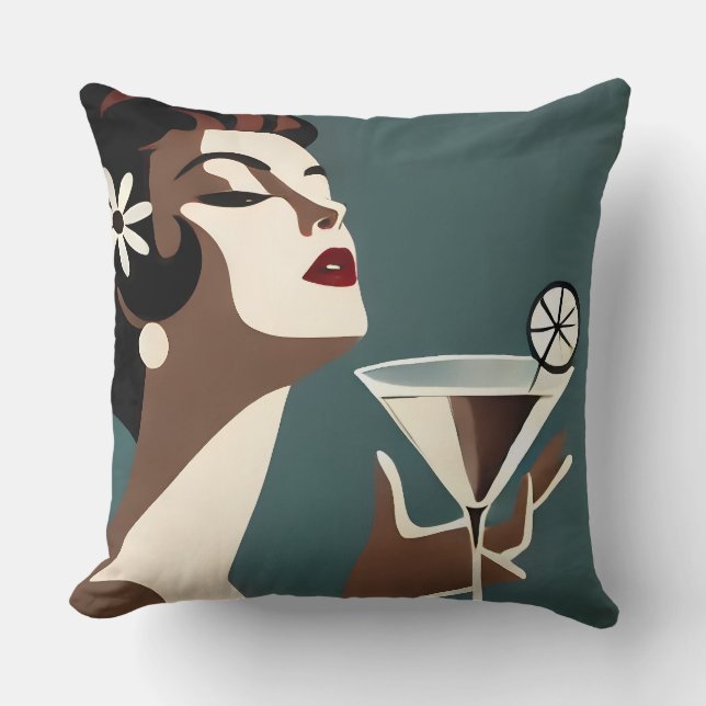 Almofada Arte Moderno de Meados do Século A DIva do Martini (Frente)