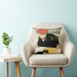 Almofada Arte Nova Antiga, Artista Pintando com Gato de Est