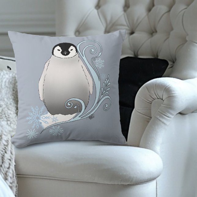 Almofada Arte Nova de Pinguim de Inverno Caprichoso Flocos  (Criador carregado)