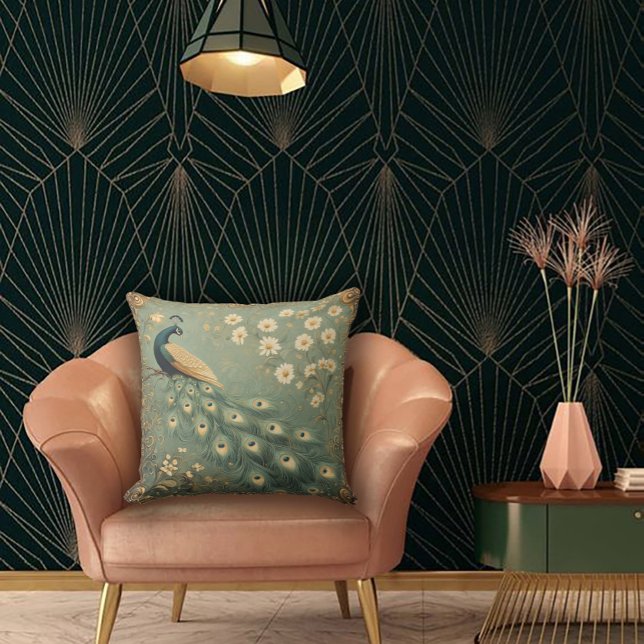 Almofada Arte Nova Floral e Pavão Antigo (Criador carregado)