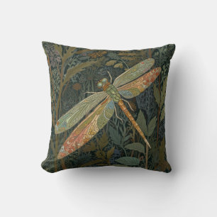 Almofada Arte nova vintage libélula verde dourada