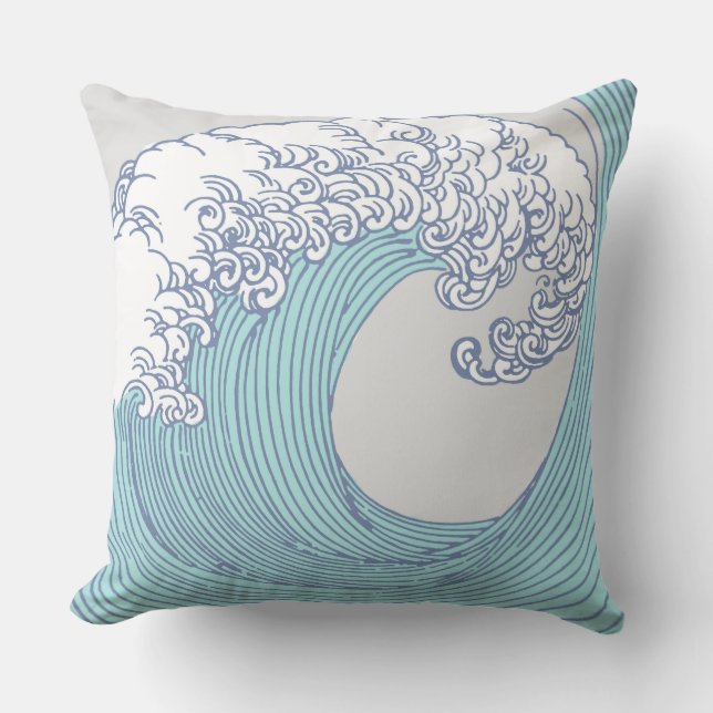 Almofada Arte Oceânica Onda Surf Japonês (Frente)
