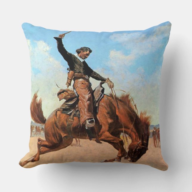 Almofada Arte Ocidental de Frederic Remington “Doma de Potr (Frente)