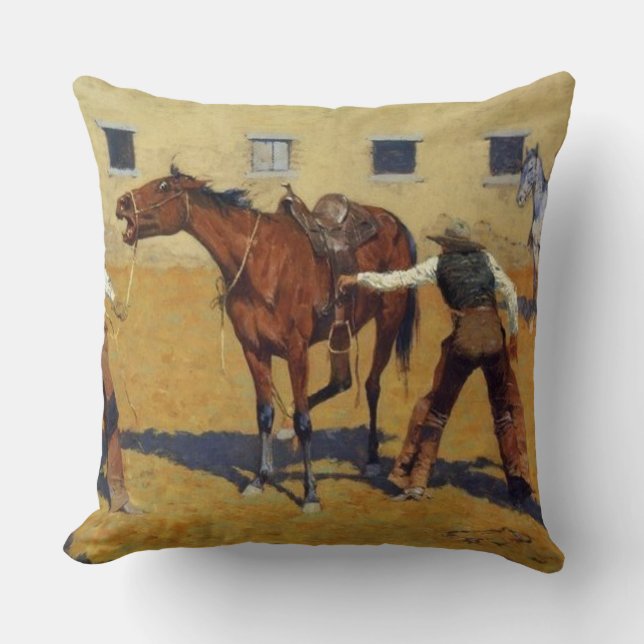 Almofada Arte Ocidental de Frederic Remington “Sua Primeira (Frente)