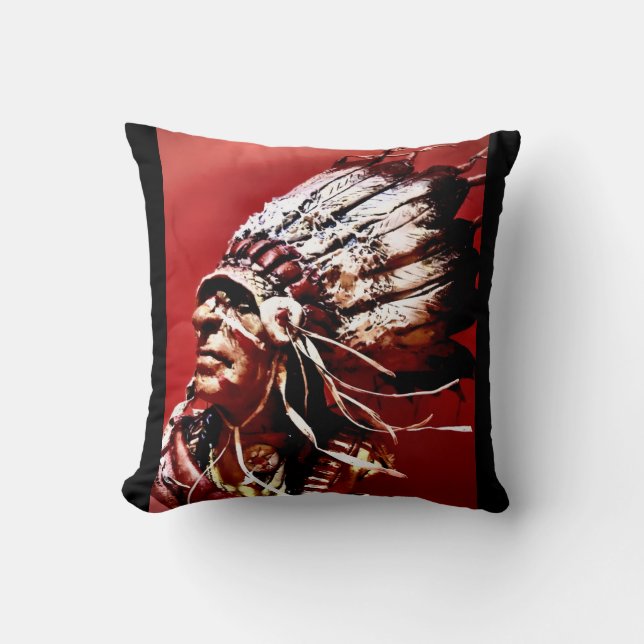 Almofada Arte original "Chefe Nez Perce" nativa  (Frente)