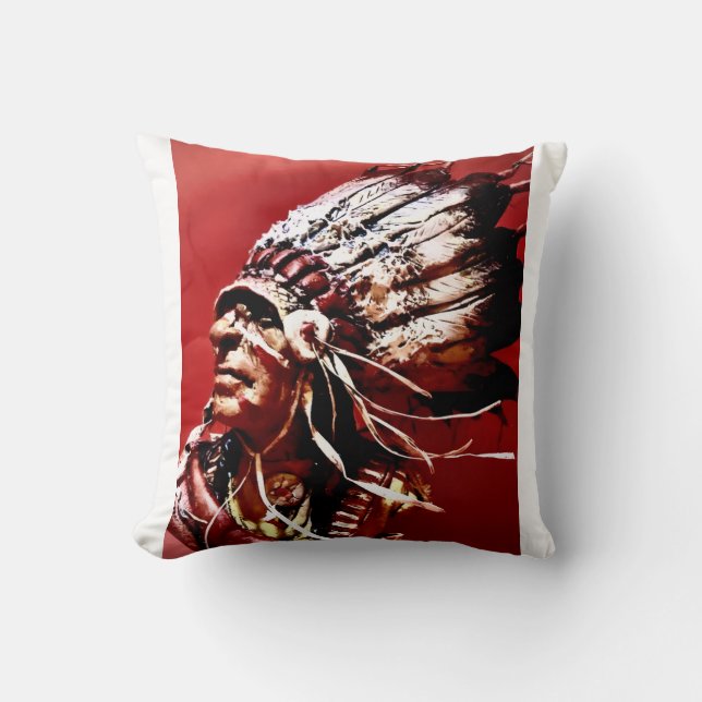 Almofada Arte original "Chefe Nez Perce" nativa  (Frente)