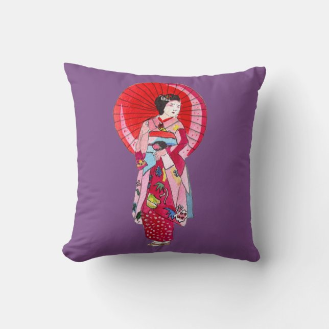 Almofada Arte original kimono bonitinho Geisha Japonês (Frente)