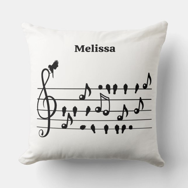 Almofada Arte Personalizada de Clave de Sol com Pássaros Ca (Frente)