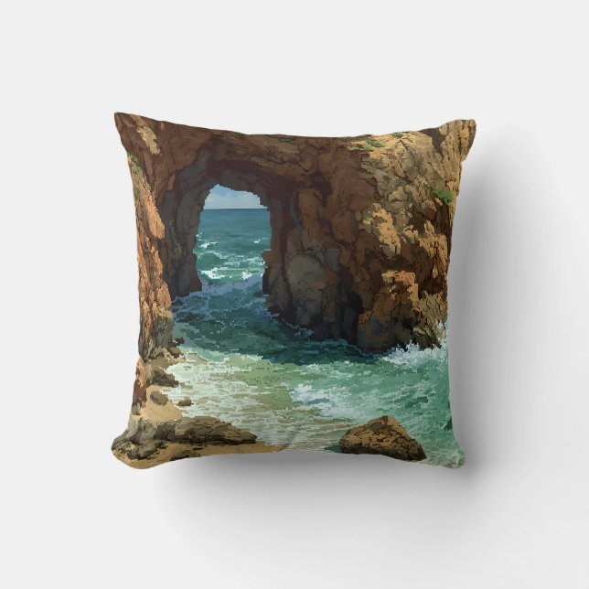 Almofada Arte pixel caverna oceânica (Frente)