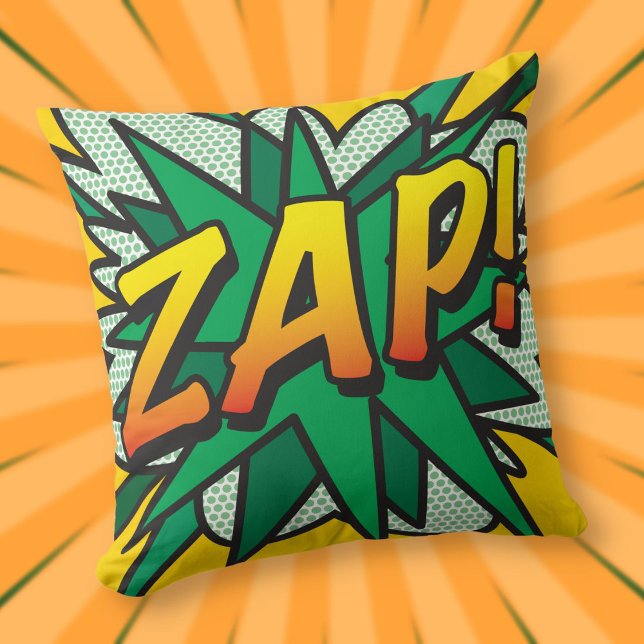 Almofada Arte Pop de Quadrinhos Retro Divertida ZAP (ZAP Fun Retro Comic Book Pop Art Throw Pillow)