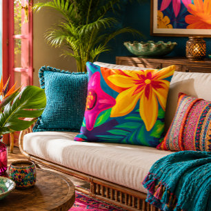 Almofada Arte Pop Vibrante Floral Tropical Retro
