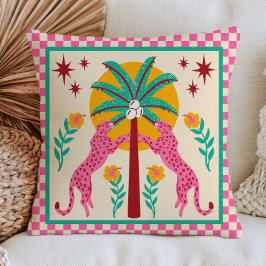 Almofada Arte Popular Leopardos com Palmeira Xadrez BOHO