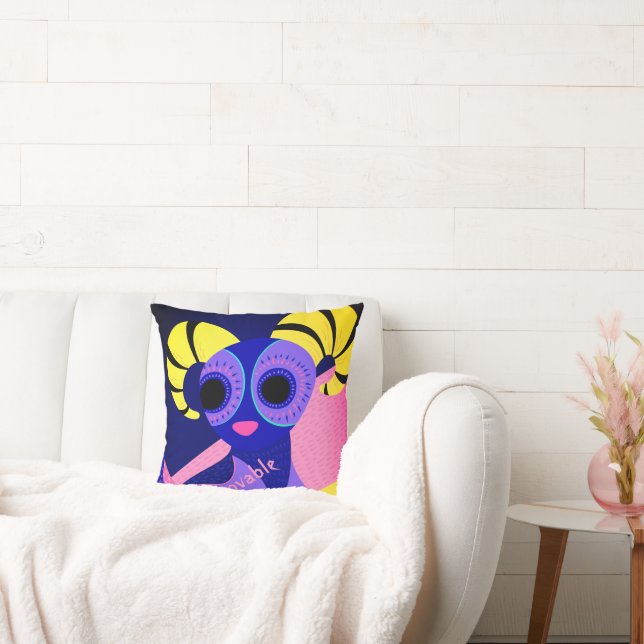 Almofada Arte popular mexicana rosa e azul sobre (Sofá)