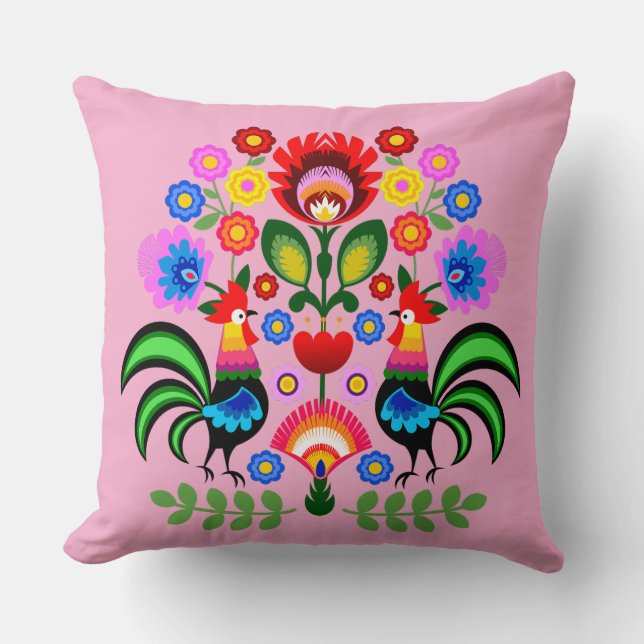 Almofada Arte popular polonesa - padrão dos bordados florai (Frente)