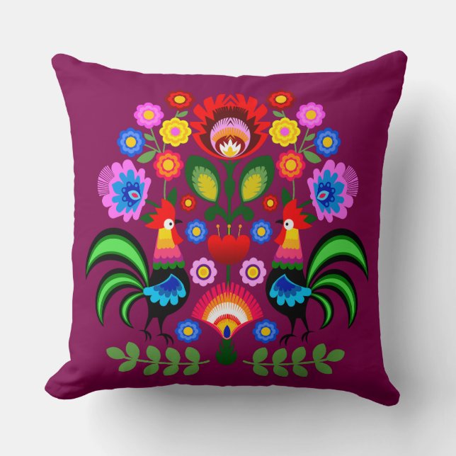 Almofada Arte popular polonesa - padrão dos bordados florai (Frente)