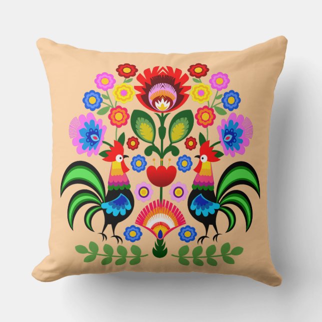 Almofada Arte popular polonesa - padrão dos bordados florai (Frente)