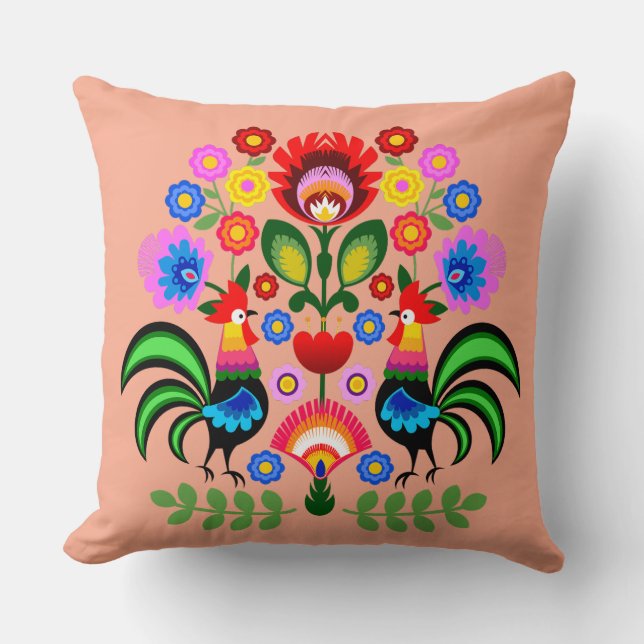 Almofada Arte popular polonesa - padrão dos bordados florai (Frente)