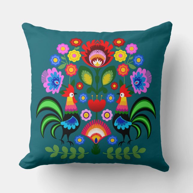 Almofada Arte popular polonesa - padrão dos bordados florai (Frente)