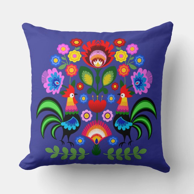 Almofada Arte popular polonesa - padrão dos bordados florai (Frente)