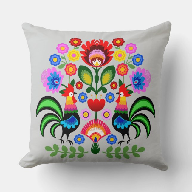 Almofada Arte popular polonesa - padrão dos bordados florai (Frente)