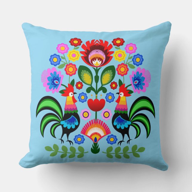 Almofada Arte popular polonesa - padrão dos bordados florai (Frente)