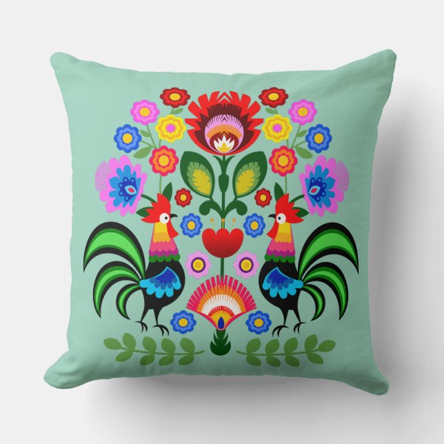 Almofada Arte popular polonesa - padrão dos bordados florai (Frente)