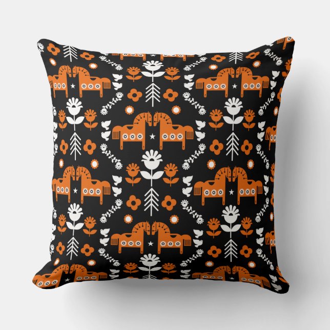 Almofada Arte popular sobre cavalos escandinavos (Frente)