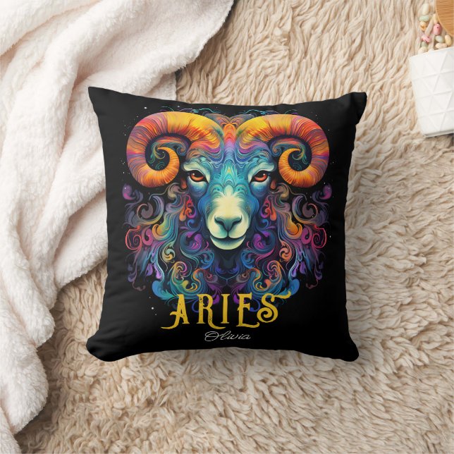 Almofada Arte Psicodélica Aries Nome Zodiac (Cobertor)