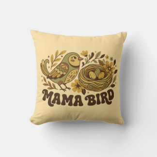 Almofada Arte Retro da Mamãe Pássaro – Ilustração da Nature